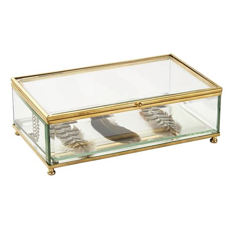 jewelry box in clear glass with a metal frame|small clear glass jewelry box.